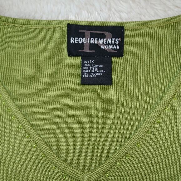 Requirements Beaded Acrylic V-Neck Pullover Sweater Lightweight Womans 1X. Green - Picture 2 of 15